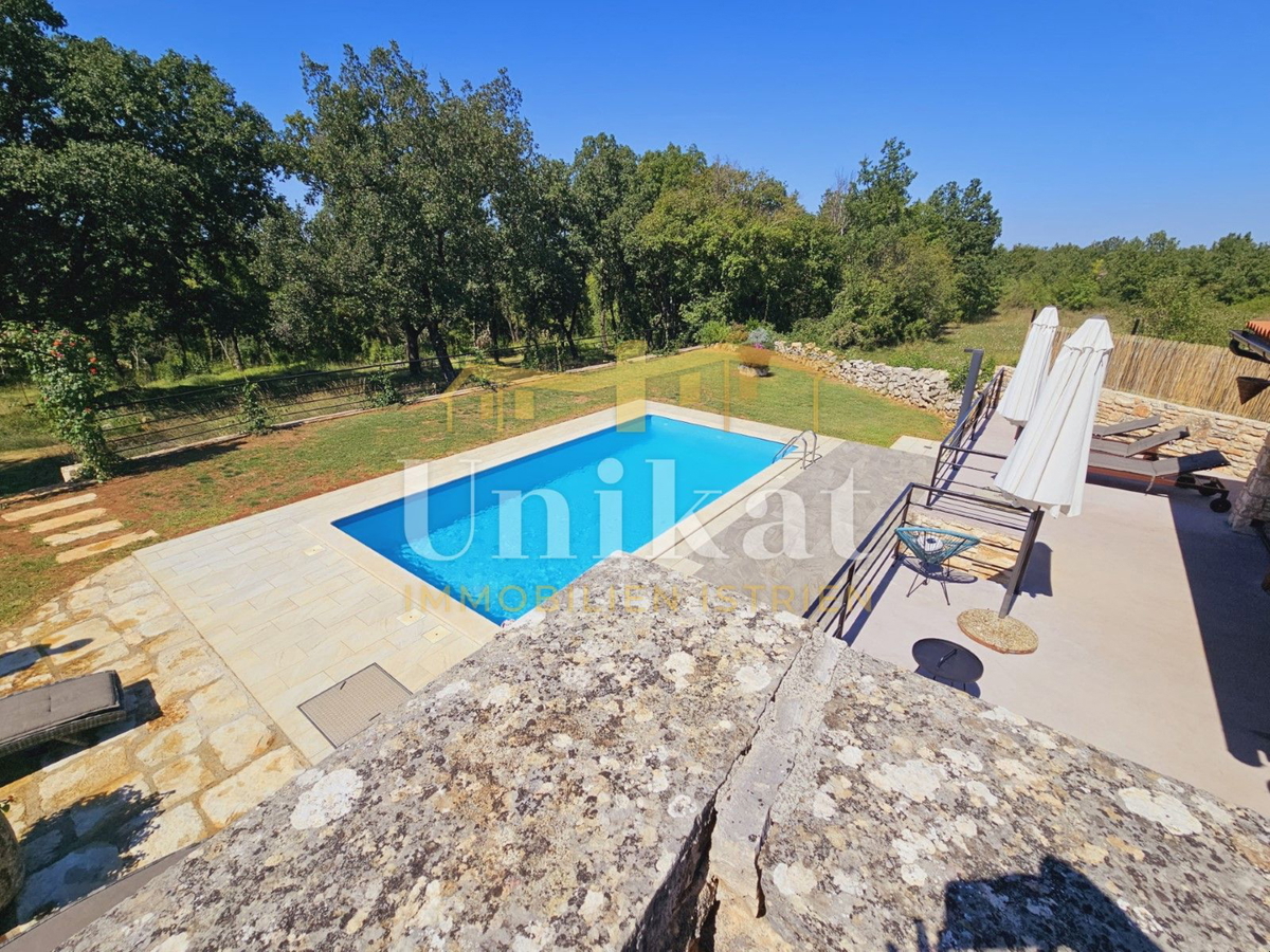 Tenuta con casa in pietra ristrutturata, giardino e piscina
